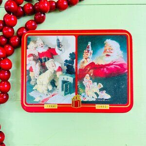 Vintage Christmas Coca-Cola Santa Tin Hinged Playing Card Tin Vtg Xmas Decor